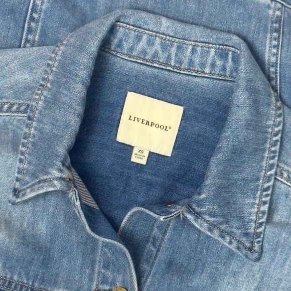 Liverpool Faded Blue Distressed Short Sleeve Denim Jean Shirt Jacket Extra Small - Picture 8 of 15